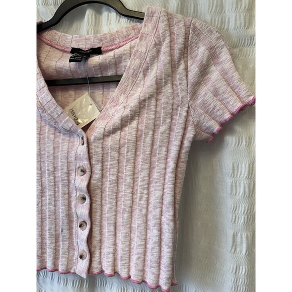 Forever 21 purple‎ Ribbed Button Front Crop Top Sz Small knit button school city - Picture 5 of 7